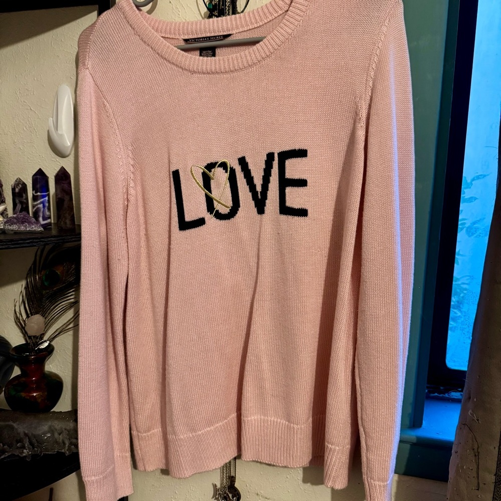 Victoria’s Secret LOVE Sweater Pink Knit Pullover Large - Picture 4 of 6